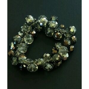 Smoky Black Faceted Crystal Cha Cha Stretch Bracelet 11mm Cluster Statement